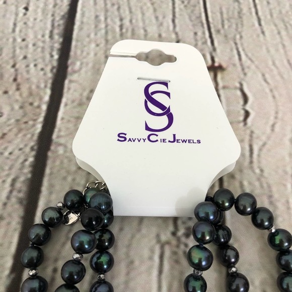 Savvy Cie Triple Strand Black Pearl Necklace NWT - Picture 5 of 10